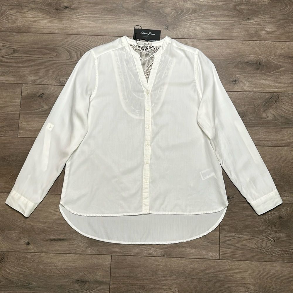 Mavi White Long Sleeve Button Up Roll Up Sleeve Embroidered Shirt Size XL
